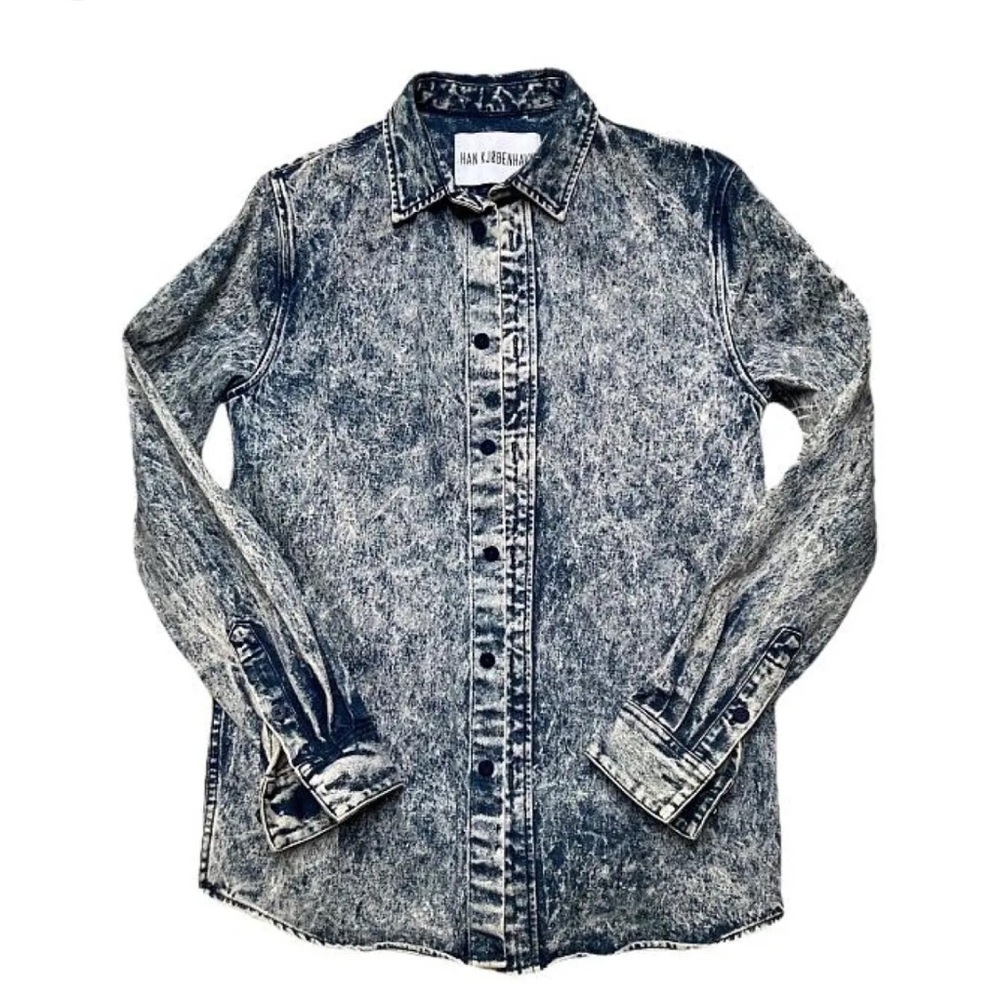 Men's Han Kjobenhavn Denim Jacket Shirt Button Front Size M Washed Blue